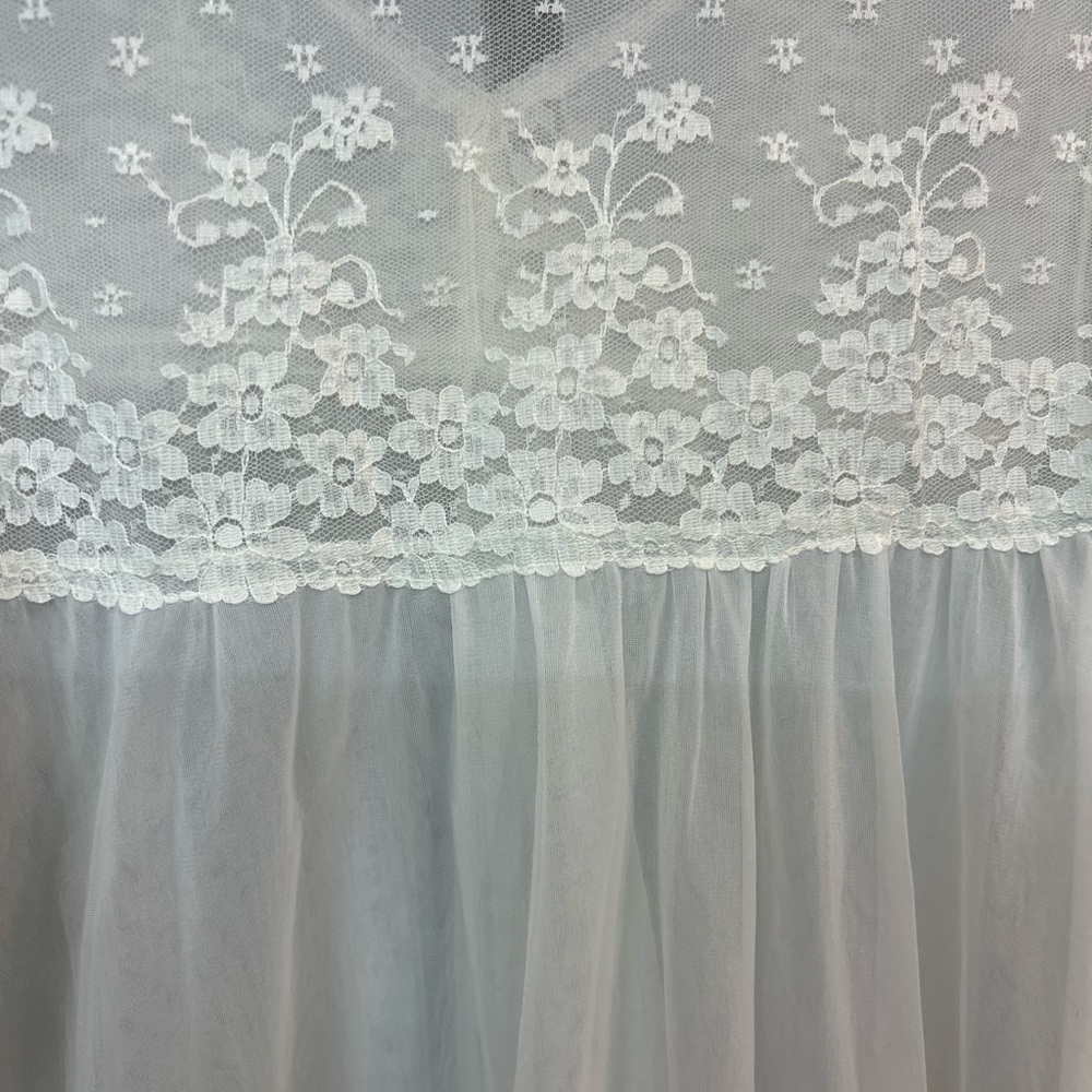 Vintage Neiman Marcus Peignoir Sheer Lace Maxi Robe S White Bridal Romantic - Picture 6 of 8